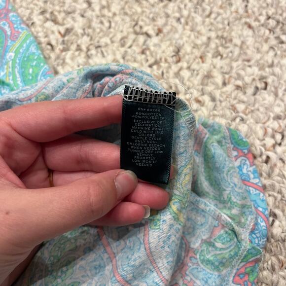 Lauren Ralph Lauren V Neck Sleeveless Nightgown Sz XL Blue Paisley Trad Wife - Picture 3 of 5